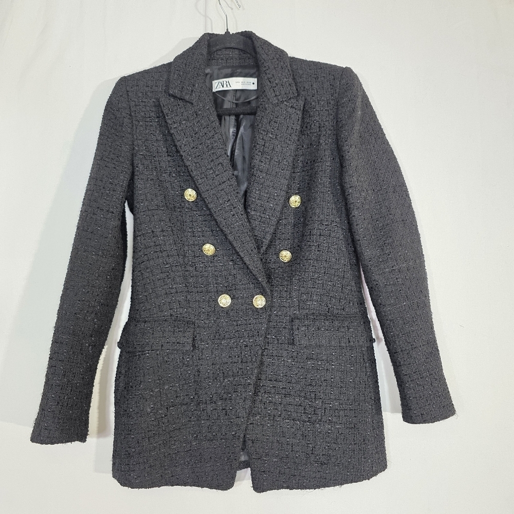 ZARA double breasted tweed blazer